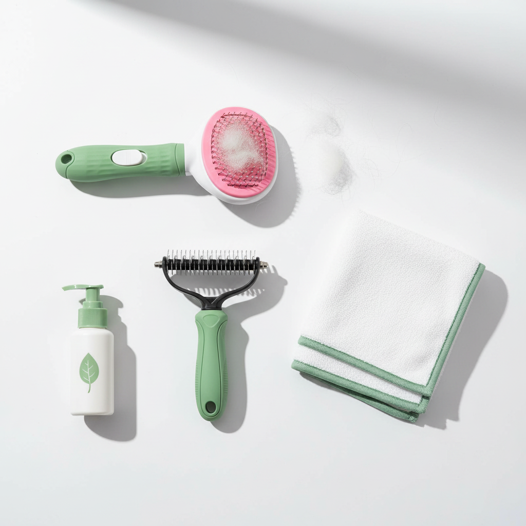FurFlick Shedding Duo - self-cleaning grooming comb and deshedding rake bundle for dogs and cats